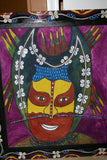 RARE UNIQUE AUTHENTIC COLORFUL FOLK ART PAINTING HILU TRIBE WARRIOR FROM PAPUA NEW GUINEA ARTIST FRAMED IN SIGNED HAND PAINTED FRAME TO MATCH THE ART WITHIN 31” by 27” DFP12 DESIGNER COLLECTOR WALL ART