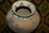 Rare 1980's Vintage Collectible Primitive Hand Crafted Vermasse Terracotta Pottery, Vessel from East Timor Island, Indonesia: 3D Raised Relief Gecko Motifs  & Decorative Geometrics colored with natural earthtone pigments 8.5" x 6.5" (23" Diameter) P33