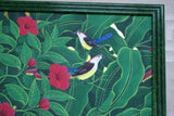 GIGANTIC 31”x 25” ORIGINAL DETAILED COLORFUL  BALINESE PAINTING ON CANVAS BY RENOWN UBUD ARTIST RAINFOREST PARADISE WITH FOLIAGE HIBISCUS FLOWERS BIRDS FRAMED IN CUSTOM FRAME HAND PAINTED TO MATCH DFBB13 DESIGNER COLLECTOR ARTWORK MASTERPIECE