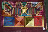 Kuna Indian Abstract Mola blouse panel, Folk Art from San Blas Island, Panama. Minute Hand Stitched Applique: Mirror Image Chicken Bird 16.25" x 11.75"  (69B)
