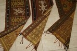 Hand woven INTRICATE Sumba Hinggi Songket Ikat Textile (54" x 14"). Made from Hand Spun Cotton Dyed with Natural Pigments. Intricate Geometric Designs & Animal Motifs Created with Tiny Hand sewn Nassa Shells. Choice between 3 pieces: SR16,17,18