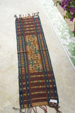 Hand woven Ceremonial Sumba Songket Hinggi Ikat long Textile Runner with Geometric Designs Made with Hand spun Cotton Dyed with Natural Pigments (SR69) colorful rust red, dark blue, green & gold decorative table runner wall hanging wrap