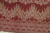 Old Burgundy Red Damask Embroidery Brocade Songket Sarung Textile Royal Sash Runner with Metallic Gold Threads belonging to Balinese Nobility royalty Hand woven with Handspun Silk in a beautiful pattern from Negara, Bali  32.5"x12" (SG48) 80yrs