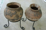 CHOICE OF 1 OR BOTH: 1980's Rare  Vintage Primitive Hand Crafted Vermasse Terracotta Pottery, Pots from East Timor Island, Indonesia. CHOICE OF: (P16) Lizards Motif 8" x 7" (26" Diameter) AND/OR (P31) Gecko Motif 8.5" x 7.5" (25" Diameter)
