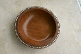 11.25”x 11.25”x 3” UNIQUE  STUNNING KWILA WOOD DEEP BOWL WITH INCISED DELICATELY LACY BORDERS & TEAR SHAPE MOTHER OF PEARL INLAYS BY RENOWNED TRIBAL SCULPTOR FROM REMOTE TROBRIAND ISLANDS MELANESIA MASSIM SOUTH PACIFIC COLLECTOR DESIGNER ART 2A12