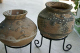 CHOICE OF 1 OR BOTH: 1980's Rare  Vintage Primitive Hand Crafted Vermasse Terracotta Pottery, Pots from East Timor Island, Indonesia. CHOICE OF: (P16) Lizards Motif 8" x 7" (26" Diameter) AND/OR (P31) Gecko Motif 8.5" x 7.5" (25" Diameter)
