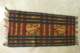 Unique Hand Woven Ceremonial Hinggi Sumba Songket Ikat Textile (33" x 13") with symbolic animal motifs & geometrics. Tapestry Made with Hand spun Cotton, Dyed with Natural Pigments ITEM SR59 Colorful golden yellow, rust red, green & blue
