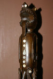 Rare Hand Carved Wood & Mother of Pearl Chief Power staff, magic amulet: Dragon sticking his tongue to intimidate & scare evil spirits, Trobriand Islands, Massim Culture, Kula Ring, South Pacific (1A1)