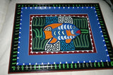 Kuna Indian Folk Art Mola Blouse Panel from San Blas Islands, Panama. Hand-stitched Reverse Applique: Fish Hook or Sleeping Z's Motifs 17" x 12.5” (39A)