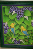 GIGANTIC 31”x 25” ORIGINAL DETAILED COLORFUL  BALINESE PAINTING ON CANVAS BY RENOWN UBUD ARTIST RAINFOREST PARADISE WITH FOLIAGE BIRDS FRUIT FRAMED IN CUSTOM FRAME HAND PAINTED TO MATCH DFBB40 DESIGNER DECORATOR WALL DÉCOR COLLECTOR ARTWORK MASTERPIECE