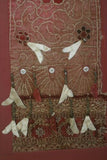 VERY RARE EARLY 1900’S ANTIQUE TEXTILE COLLECTIBLE: OLD  BALINESE HAND WOVEN HAND EMBROIDERED LAMAK WITH GERINGSING DOUBLE IKAT ATTACHED USED TO DRESS TEMPLE STATUES DURING RELIGIOUS CEREMONY FRAMED  IN UNIQUE HAND PAINTED FRAME  30 ¼”x 12 1/4” COLLECTOR