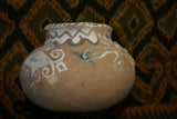Rare 1980's Vintage Collectible Primitive Hand Crafted Vermasse Terracotta Pottery, Vessel from East Timor Island, Indonesia: 3D Raised Relief Decorative Geometric & Crocodile Motifs colored with natural earthtone Pigments 8" x 6" (22" Diameter) P41