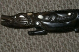SOLD RARE HANDCARVED EBONY MOTHER PEARL CROCODILE TROBRIANDS OCEANIC ART 1A5