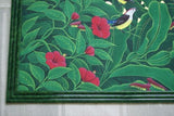 GIGANTIC 31”x 25” ORIGINAL DETAILED COLORFUL  BALINESE PAINTING ON CANVAS BY RENOWN UBUD ARTIST RAINFOREST PARADISE WITH FOLIAGE HIBISCUS FLOWERS BIRDS FRAMED IN CUSTOM FRAME HAND PAINTED TO MATCH DFBB13 DESIGNER COLLECTOR ARTWORK MASTERPIECE