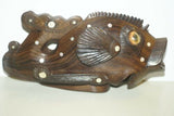 Rare South Pacific tribal Art Trobriand Mother Of Pearl Hand Carved Wd Fish 1A12