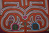 Kuna Indian Cinquo De Mayo Mola blouse panel from San Blas Island, Panama. Detailed Hand stitched Applique Folk Art: Pelican Labyrinth Maze Textile, Cinquo de Mayo Celebration 16" x 13.5" (77A)