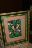18”x 15” ORIGINAL DETAILED COLORFUL  BALINESE PAINTING ON CANVAS BY RENOWN UBUD ARTIST RAINFOREST PARADISE WITH FOLIAGE HIBISCUS FLOWERS BIRDS FRAMED IN SIGNED CUSTOM FRAME HANDPAINTED TO MATCH ARTWORK DECORATOR DESIGNER ART COLLECTOR MASTERPIECE DFBB58