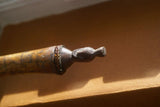 Old Unique Timorese Buffalo Bone Scrimshaw Hand Etched Lime Container, Ethnic Tribal  Flute Tube, Totem Effigy Motif with Hand Carved Wood Stopper Representing an Ancestor Face for Protection Against Evil, & used during the betel nut-lime habit. BN55