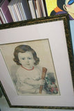 19th century original antique 1857 H.C HAND COLORED Original Authentic Currier & Ives Huge Folio Lithograph 29 1/2" X 24 child with "Grandpapa’s Cane" professionally framed in signed hand painted frame and double matted, one mat is hand painted as well