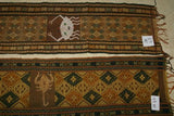 Hand woven Sumba Hinggi Songket Ikat Textile (49" x 13") Made from Hand spun Cotton, Dyed with Natural Pigments. INTRICATE GEOMETRIC DESIGNS  Adorned with Crab MOTIF Created with Nassa Shells (49" x 13") SR43 RUST RED GOLDS GREENS