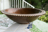 STUNNING HAND CARVED ROSEWOOD WOOD MUSEUM MASTERPIECE SAGO PLATTER DISH BOWL WITH TEAR SHAPED MOTHER OF PEARL INSERTS & DELICATE LACY BORDERS RENOWNED TRIBAL SCULPTOR TROBRIAND ISLANDS MELANESIA SOUTH PACIFIC COLLECTOR DESIGN 2A42bis 17"x17"x5”