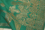 Old Embroidery Damask Brocade woman Sari Wedding Songket Sarong Textile. Emerald Green with Metallic Gold Threads 62" x 39" (SG43) belonging to Nobility royalty Hand woven with Handspun Silk from Karangasem, Sideman