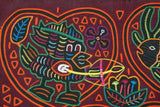 Kuna Indian Abstract Traditional Mola blouse panel from San Blas Islands, Panama. Hand stitched Applique: Animals 16.5" x 13.25"  (72B)