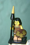 BRAND NEW, RARE RETIRED LEGO COLLECTIBLE MINIFIGURE 71001: WARRIOR WOMAN WITH SHIELD, LANCE & BLACK BASE  (Serie 10) 71001, RELEASED IN 2013. 7 PIECES