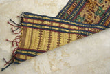 Hand woven Ceremonial Sumba Songket Hinggi Ikat long Textile Runner with Geometric Designs Made with Hand spun Cotton Dyed with Natural Pigments (SR69) colorful rust red, dark blue, green & gold decorative table runner wall hanging wrap