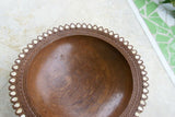 STUNNING 1 OF A KIND HAND CARVED KWILA WOOD MUSEUM MASTERPIECE SAGO PLATTER DISH BOWL WITH MOTHER OF PEARL INSERTS & DELICATE LACY INCISED BORDER BY RENOWNED TRIBAL SCULPTOR 11X11X3.5 TROBRIAND ISLANDS MELANESIA SOUTH PACIFIC DESIGNER COLLECTOR 2A31