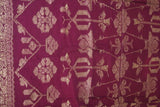 Old Superb Ceremonial Balinese hand woven textile Antique Burgundy Ceremonial Songket Brocade damask Embroidery with Sacred Lotus Motif with Metallic Gold Threads 65" x 42" (SG42) Collected in Klunkung Regency, Bali & belonging to Nobility royalty