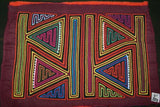 1990's Kuna Indian Colorful Abstract Reverse Applique Mola blouse Panel from San Blas Island Panama Detailed Minute Hand Stitches:  Traditional Geometric Hatchet Axe Motif 16.75" x 11.75" (28B)