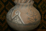 Rare 1980's Vintage Collectible Primitive Hand Crafted Vermasse Terracotta Pottery, Vessel from East Timor Island, Indonesia: 3D Raised Relief Decorative Geometric Motifs colored with natural earthtone Pigments 9.5" x 7.5" (26" Diameter) P27