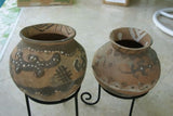CHOICE OF 1 OR BOTH: 1980's Rare  Vintage Primitive Hand Crafted Vermasse Terracotta Pottery, Pots from East Timor Island, Indonesia. CHOICE OF: (P16) Lizards Motif 8" x 7" (26" Diameter) AND/OR (P31) Gecko Motif 8.5" x 7.5" (25" Diameter)