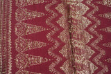 Old Superb Ceremonial Balinese hand woven textile Antique Burgundy Red Embroidery Brocade damask Wedding Songket with Metallic Gold Threads 38" x 17" (SG29) Collected in Klunkung Regency, Bali & belonging to Nobility royalty