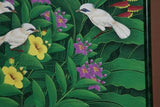 GIGANTIC 31”x 25” ORIGINAL DETAILED COLORFUL  BALINESE PAINTING ON CANVAS BY RENOWN UBUD ARTIST RAINFOREST PARADISE WITH FOLIAGE HIBISCUS FLOWERS STARLING BIRDS FRAMED IN CUSTOM FRAME HAND PAINTED TO MATCH DFBB39 DESIGNER COLLECTOR MASTERPIECE