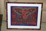 Kuna Indian Abstract Traditional Mola blouse panel from San Blas Islands, Panama. Hand stitched Applique: Bird on Flower Colorful 16.25" x 12.25" (10B)