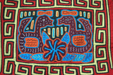 Kuna Indian Folk Art Mola blouse panel from San Blas Islands, Panama. Hand stiched Applique: Water Hen / Duck Floating on Pond with Water Lilies 13.75" x 10.25" (74A)