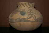 Rare 1980's Vintage Collectible Primitive Hand Crafted Vermasse Terracotta Pottery, Vessel from East Timor Island, Indonesia: Motifs of man & gecko colored with natural earthtone Pigments 7.5" x 9.5" (28.5" Diameter) P36