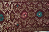 Old Superb Ceremonial Balinese hand woven textile Antique Burgundy Ceremonial Songket Brocade damask Embroidery with Metallic Gold Threads 51" x 8.25" (SG24) Collected in Negara, Bali & belonging to Nobility royalty 70 years old