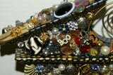 HAND CRAFTED UNIQUE ECLECTIC ART PICTURE FRAME FOR PHOTOS LOTS OF ACCENT TRINKETS JEWELS COINS SIGNED BY ARTIST ONLY 1 MADE DESIGNER COLLECTIBLE