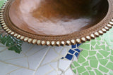 STUNNING HAND CARVED ROSEWOOD WOOD MUSEUM MASTERPIECE SAGO PLATTER DISH BOWL WITH TEAR SHAPED MOTHER OF PEARL INSERTS & DELICATE LACY BORDERS RENOWNED TRIBAL SCULPTOR TROBRIAND ISLANDS MELANESIA SOUTH PACIFIC COLLECTOR DESIGN 2A42bis 17"x17"x5”