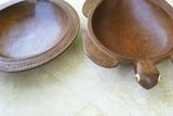 2 HUGE STUNNING HAND CARVED ROSEWOOD SAGO PLATTER DISH BOWLS, 1 OVAL SHAPE & OTHER A MARINE TURTLE  WITH DELICATELY INCISED BORDERS ON FINS AND TAIL CREATED BY RENOWNED TRIBAL SCULPTOR TROBRIAND ISLANDS MELANESIA SOUTH PACIFIC COLLECTOR 2A16 & 2A212