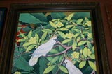 GIGANTIC FRAMED  41”x 30”  ORIGINAL MASTERPIECE DETAILED COLORFUL  BALINESE PAINTING ON CANVAS BY RENOWN UBUD ARTIST RAINFOREST PARADISE WITH FOLIAGE HIBISCUS ALAMEDA COCKATOO BIRD OF PARADISE ARTWORK DFBB16 DECORATOR DESIGNER ART COLLECTOR HOME DECOR