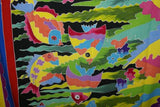 UNIQUE HIGH QUALITY HAND PAINTED TEXTILE FABRIC SARONG, SIGNED BY THE ARTIST. VIBRANT COLORS & VERY DETAILED MOTIFS OF FISH & AQUATIC PLANTS, 70” x 48” (no 25A)