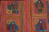 Kuna Indian Abstract Traditional Mola bloouse panel from San Blas Islands, Panama. Minutely Hand stitched Art Applique: Bird Maze 18" x 13" (73A)