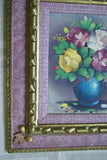 17”x 15” DETAILED COLORFUL  BALINESE PAINTING ON CANVAS BY RENOWN UBUD ARTIST ROSE BOUQUET IN VASE FRAMED IN SIGNED CUSTOM FRAME HAND PAINTED WITH DETAIL TO INHANCE THE  ARTWORK DFBF4 DECORATOR DESIGNER ART COLLECTOR HOME DÉCOR