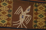 Hand woven INTRICATE Sumba Hinggi Songket Ikat Textile (54" x 14"). Made from Hand Spun Cotton Dyed with Natural Pigments. Intricate Geometric Designs & Animal Motifs Created with Tiny Hand sewn Nassa Shells. Choice between 3 pieces: SR16,17,18