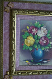 17”x 15” DETAILED COLORFUL  BALINESE PAINTING ON CANVAS BY RENOWN UBUD ARTIST ROSE BOUQUET IN VASE FRAMED IN SIGNED CUSTOM FRAME HAND PAINTED WITH DETAIL TO INHANCE THE  ARTWORK DFBF4 DECORATOR DESIGNER ART COLLECTOR HOME DÉCOR