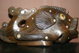 Rare South Pacific tribal Art Trobriand Mother Of Pearl Hand Carved Wd Fish 1A12